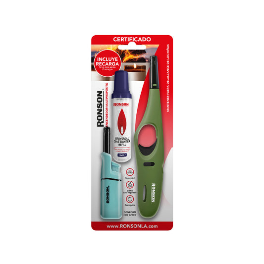 Pack Ronson Tubo Corto Negro + Peque + Gas